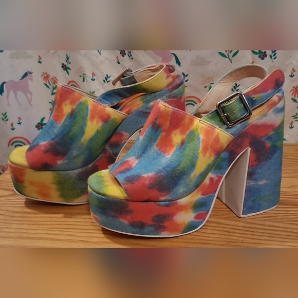 EUC Y2K Jeffrey Campbell Mattix TyeDye Retro Peep Toe Platform Heel Shoe SZ 6M - Picture 1 of 8